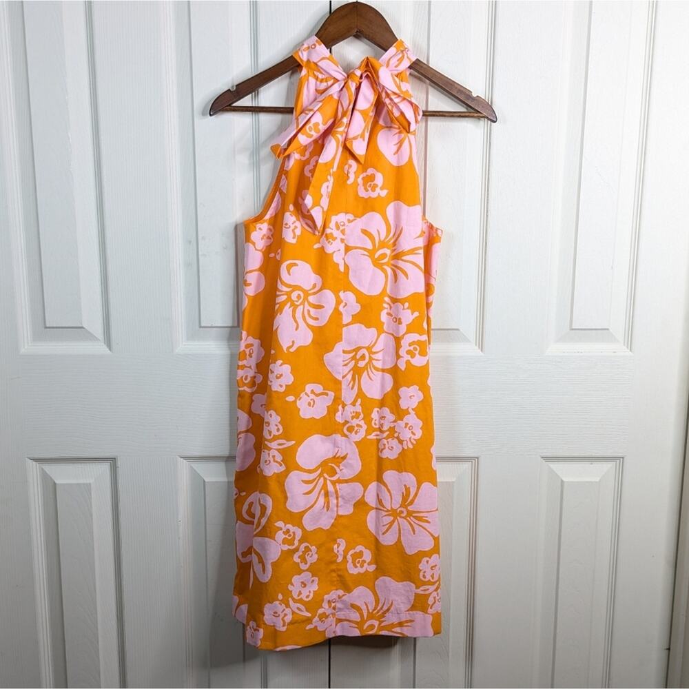 NEW J. Crew Hawaiian Halter Tie Neck Hibiscus Dress 6 Orange Resort Coastal - Picture 11 of 16